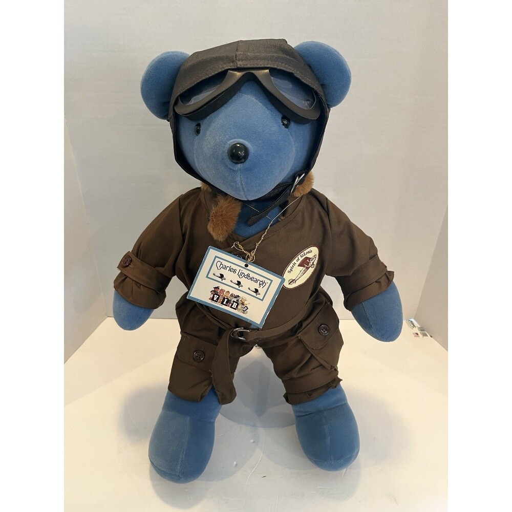VINTAGE 1987 NORTH AMERICA BEAR COMPANY "CHARLES LINDBEARGH BEAR" 20" And Stand